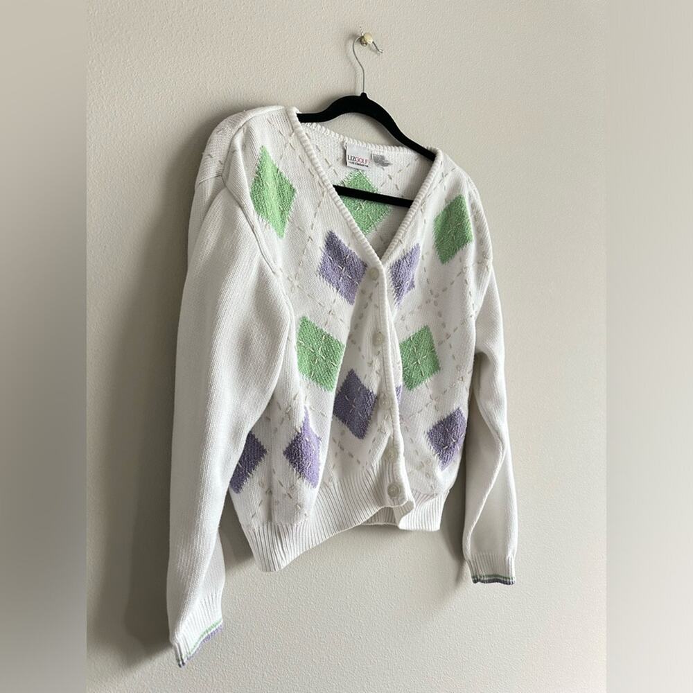 Vintage 90s Liz Golf by Liz Claiborne Argyle Pattern Sweater, Size M Preppy, - Picture 2 of 6